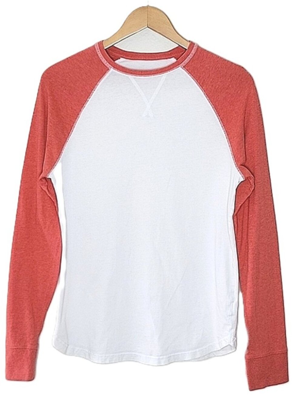 GOOD FELLOW Red White 100% Cotton Long Sleeve Crew Neck Baseball T-shirt size S